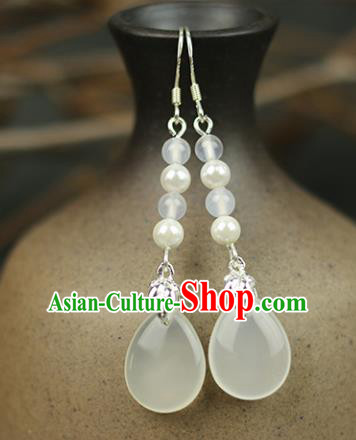 Chinese Handmade White Earrings Traditional Classical Hanfu Ear Jewelry Accessories for Women Chinese Handmade White Earrings Traditional Classical Hanfu Ear Jewelry Accessories for Women