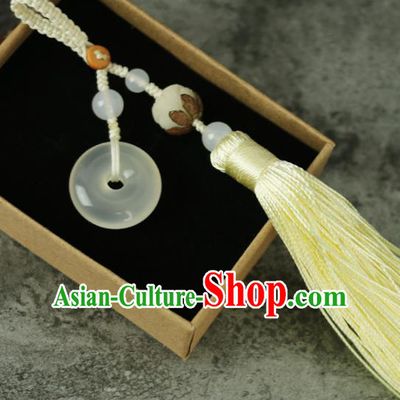 Handmade Chinese Traditional Yellow Tassel Jade Pendant Traditional Classical Hanfu Jewelry Accessories for Women
