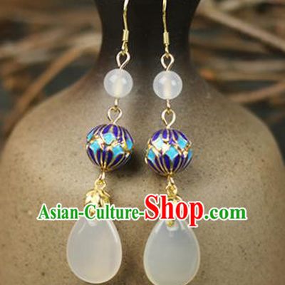 Chinese Handmade Blueing Earrings Traditional Classical Hanfu Ear Jewelry Accessories for Women