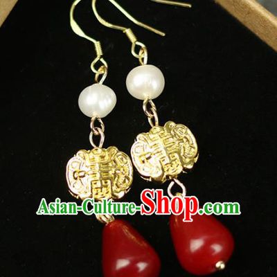 Chinese Handmade Pearl Earrings Traditional Classical Hanfu Ear Jewelry Accessories for Women