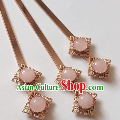 Handmade Chinese Traditional Rose Chalcedony Hairpins Ancient Classical Hanfu Hair Accessories for Women