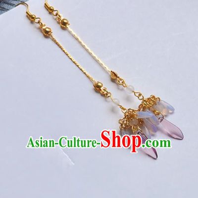 Chinese Ancient Handmade Long Tassel Earrings Traditional Classical Hanfu Ear Jewelry Accessories for Women