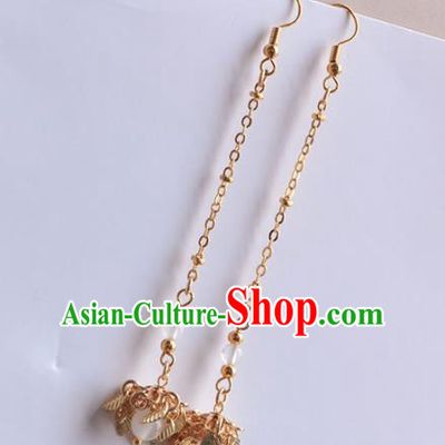 Chinese Ancient Handmade Golden Tassel Earrings Traditional Classical Hanfu Ear Jewelry Accessories for Women