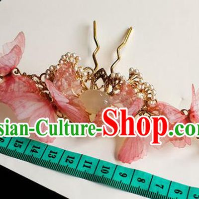 Handmade Chinese Traditional Red Butterfly Hairpins Ancient Classical Hanfu Hair Accessories for Women