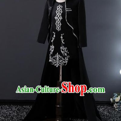Children Modern Dance Costume Stage Performance Compere Black Full Dress for Girls Kids