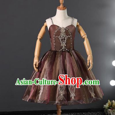 Children Modern Dance Costume Stage Performance Ballroom Compere Full Dress for Girls Kids