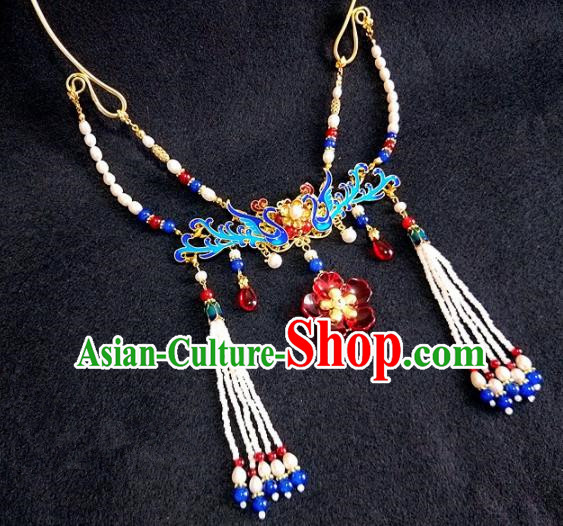Chinese Traditional Blueing Necklace Traditional Classical Hanfu Jewelry Accessories for Women Chinese Traditional Blueing Necklace Traditional Classical Hanfu Jewelry Accessories for Women