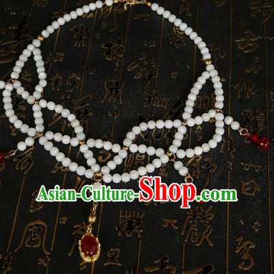 Chinese Traditional Hanfu White Beads Necklace Traditional Classical Jewelry Accessories for Women