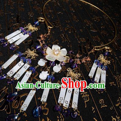 Chinese Traditional Hanfu Shell Tassel Necklace Traditional Classical Jewelry Accessories for Women