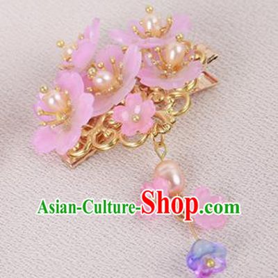 Chinese Ancient Traditional Hanfu Pink Flowers Hair Claws Handmade Classical Hair Accessories for Women