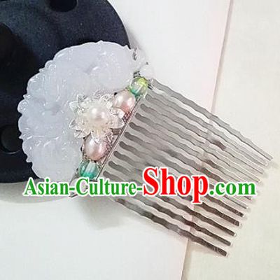 Chinese Ancient Traditional Hanfu Jade Hair Comb Handmade Classical Hair Accessories for Women