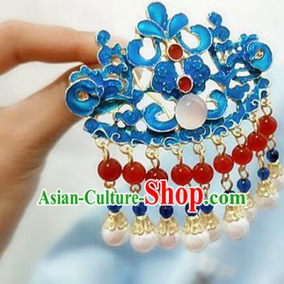 Chinese Traditional Blueing Tassel Hairpins Handmade Classical Hair Accessories for Women