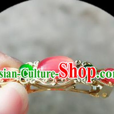 Chinese Ancient Traditional Hanfu Rose Chalcedony Hair Claw Handmade Classical Hair Accessories for Women