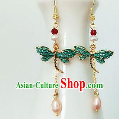 Chinese Ancient Handmade Dragonfly Earrings Traditional Classical Hanfu Ear Jewelry Accessories for Women