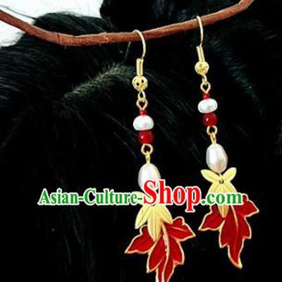Chinese Ancient Handmade Maple Leaf Earrings Traditional Classical Hanfu Ear Jewelry Accessories for Women