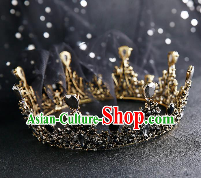 Handmade Top Grade Hair Accessories Baroque Black Round Royal Crown for Women Handmade Top Grade Hair Accessories Baroque Black Round Royal Crown for Women