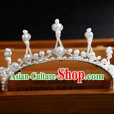Handmade Top Grade Hair Accessories Baroque Crystal Pearls Royal Crown for Women