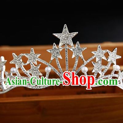 Handmade Top Grade Hair Accessories Baroque Crystal Stars Pearls Royal Crown for Women