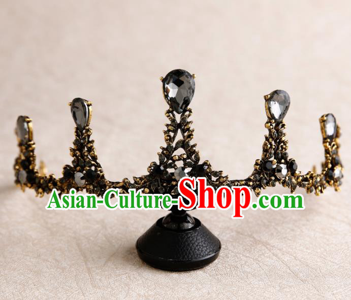 Handmade Top Grade Bride Hair Accessories Baroque Black Royal Crown for Women Handmade Top Grade Bride Hair Accessories Baroque Black Royal Crown for Women