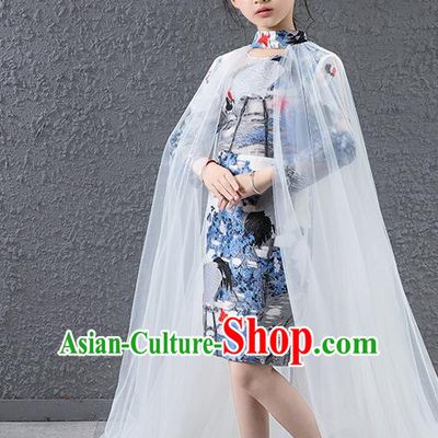 Children Modern Dance Costume Chinese Compere Catwalks Full Dress for Kids