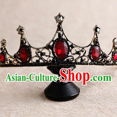 Handmade Top Grade Bride Red Jewel Hair Clasp Hair Accessories Baroque Queen Royal Crown for Women
