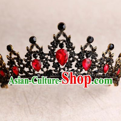 Handmade Top Grade Bride Red Crystal Royal Crown Hair Accessories Baroque Queen Hair Clasp for Women