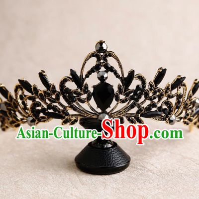 Handmade Top Grade Bride Black Royal Crown Hair Accessories Baroque Queen Hair Clasp for Women
