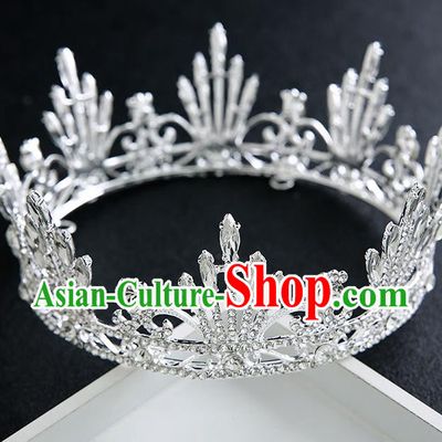 Handmade Top Grade Bride Round Royal Crown Hair Accessories Baroque Queen Crystal Hair Clasp for Women