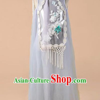 Children Catwalks Costume Girls Compere Modern Dance Lilac Veil Qipao Dress for Kids