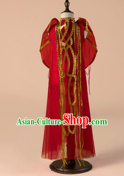 Children Catwalks Costume Girls Compere Modern Dance Red Veil Qipao Dress for Kids Children Catwalks Costume Girls Compere Modern Dance Red Veil Qipao Dress for Kids