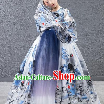 Children Modern Dance Catwalks Costume Chinese Stage Performance Compere Full Dress for Kids
