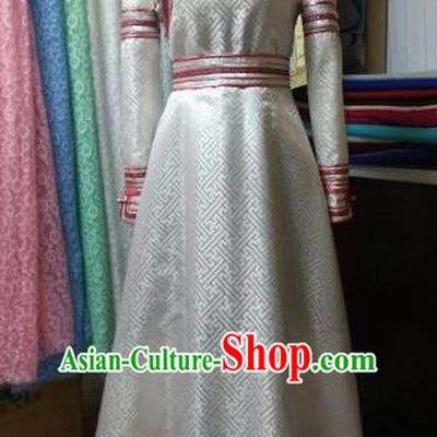 Traditional Chinese Mongol Nationality Costumes Mongolian Ethnic Female Folk Dance White Dress for Women