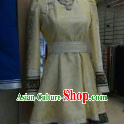 Traditional Chinese Mongol Nationality Folk Dance Costumes Mongolian Ethnic Female Yellow Dress for Women