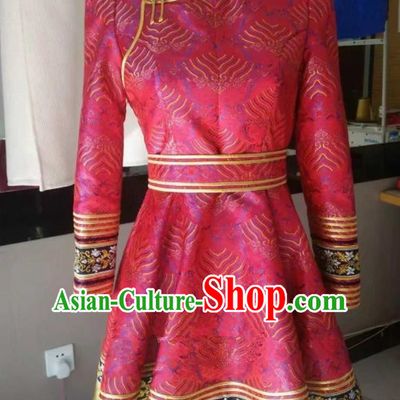 Traditional Chinese Mongol Nationality Folk Dance Costumes Mongolian Ethnic Female Pink Dress for Women