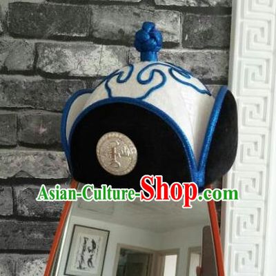 Traditional Chinese Mongol Nationality Hats Mongols Folk Dance White Hat for Men