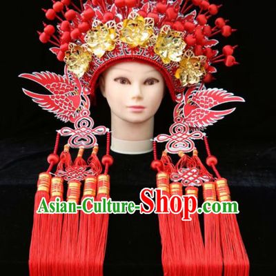 Traditional Chinese Beijing Opera Princess Hats Peking Opera Diva Red Phoenix Coronet for Women