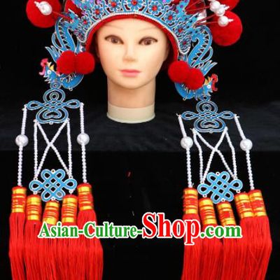 Traditional Chinese Peking Opera Diva Red Phoenix Coronet Beijing Opera Princess Hats for Women