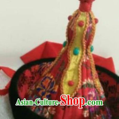 Traditional Chinese Mongol Nationality Hats Mongols Ethnic Royal Highness Red Hat for Men