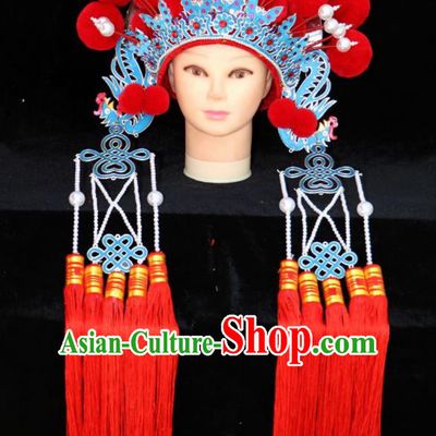 Chinese Traditional Peking Opera Actress Bride Red Phoenix Coronet Beijing Opera Princess Chaplet Hats for Women