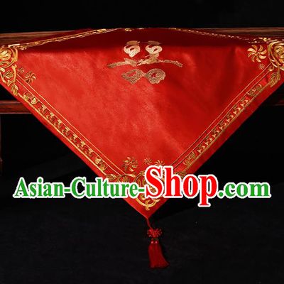 Chinese Traditional Wedding Hair Accessories Ancient Bride Embroidered Red Satin Headwear for Women