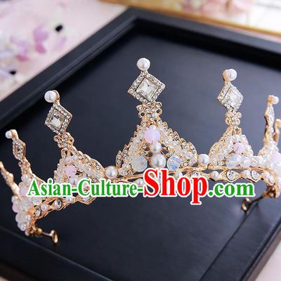 Top Grade Handmade Baroque Crystal Pearls Royal Crown Hair Accessories Princess Hair Clasp for Women