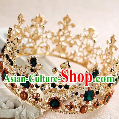 Handmade Baroque Green Crystal Royal Crown Hair Accessories Princess Hair Clasp for Women