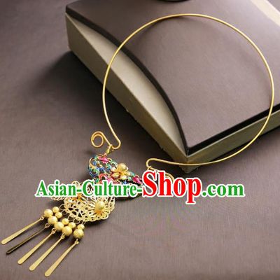 Chinese Ancient Handmade Blueing Necklace Traditional Classical Hanfu Jewelry Accessories for Women