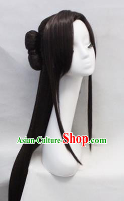 Chinese Ancient Cosplay Swordswoman Wigs Traditional Princess Chignon Handmade Wig Sheath Chinese Ancient Cosplay Swordswoman Wigs Traditional Princess Chignon Handmade Wig Sheath