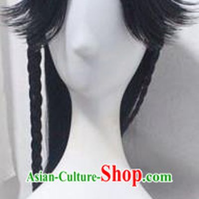 Chinese Ancient Cosplay Young Swordsman Wigs Traditional Knight Chignon Handmade Wig Sheath