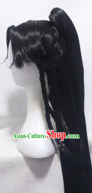 Chinese Ancient Cosplay Young Swordsman Wigs Traditional Knight Chignon Handmade Wig Sheath Chinese Ancient Cosplay Young Swordsman Wigs Traditional Knight Chignon Handmade Wig Sheath