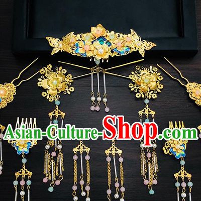 Chinese Ancient Traditional Hanfu Blueing Hairpins Handmade Bride Classical Hair Accessories for Women
