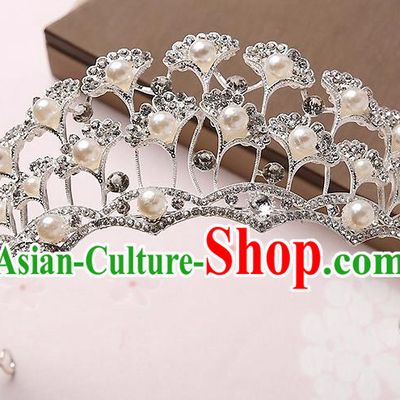 Handmade Baroque Ginkgo Leaf Royal Crown Hair Accessories Princess Hair Clasp for Women