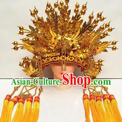 Chinese Traditional Peking Opera Actress Empress Phoenix Coronet Beijing Opera Golden Chaplet Hats for Women