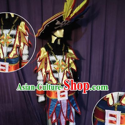 Halloween Cosplay Pirate Stage Show Costumes Brazilian Carnival Parade Clothing and Hat for Men